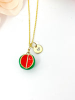 Watermelon Necklace, Gold Red Green Watermelon Fruit Necklace, Birthday Gift, N5163