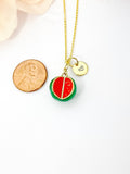 Watermelon Necklace, Gold Red Green Watermelon Fruit Necklace, Birthday Gift, N5163