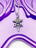 Dental Hygienist Necklace, Dental Charm, DH Charm, Caduceus Charm, Medical Student Gift, Hygienist Gift, Graduation Gift, N197A