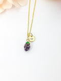 Raspberry Necklace, Gold Purple Raspberry Fruit Necklace, Birthday Gift, N5167