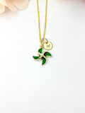 Pinwheel Necklace, Gold Beautiful Pinwheel Necklace, Green, Windmill Toy, Birthday Gift, N5171E