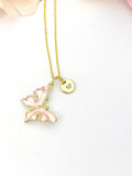 Butterfly Necklace, Gold Beautiful Pink Butterfly Necklace, Mom Gift, Birthday Gift, N5174