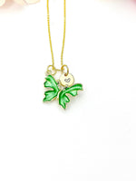 Butterfly Necklace, Gold Beautiful Green Butterfly Necklace, Mom Gift, Birthday Gift, N5174C