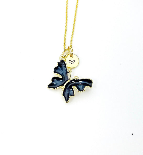 Butterfly Necklace, Gold Beautiful Black Butterfly Necklace, Mom Gift, Birthday Gift, N5174D