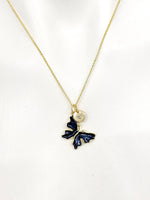 Butterfly Necklace, Gold Beautiful Black Butterfly Necklace, Mom Gift, Birthday Gift, N5174D