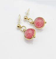 Rhodochrosite Earrings, Gold Stude Earrings, Natural Gemstone Jewelry N3967-A