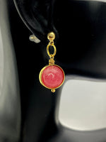 Gold Natural Quartz Imitation Rhodochrosite Earrings, N3967B