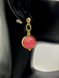 Gold Natural Quartz Imitation Rhodochrosite Earrings, N3967B