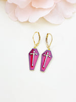 Red Coffin with Cross Earrings, Gold over Stainless Steel Earrings, N3686-A