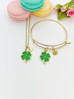 Gold Shamrock Charm Necklace or Bracelet, Green Clover Charm, Luck Charm, Good Luck Gift, Personalized Gift, N1047-A