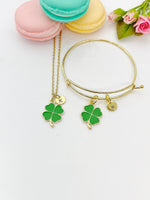 Gold Shamrock Charm Necklace or Bracelet, Green Clover Charm, Luck Charm, Good Luck Gift, Personalized Gift, N1047-A