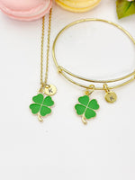 Gold Shamrock Charm Necklace or Bracelet, Green Clover Charm, Luck Charm, Good Luck Gift, Personalized Gift, N1047-A