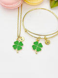 Gold Shamrock Charm Necklace or Bracelet, Green Clover Charm, Luck Charm, Good Luck Gift, Personalized Gift, N1047-A