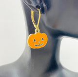 Cute Orange Pumpkin Earrings, Gold over Stainless Steel Earrings, N2987-A