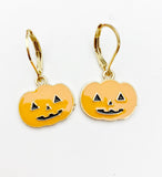 Cute Orange Pumpkin Earrings, Gold over Stainless Steel Earrings, N2987-A