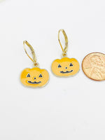 Cute Orange Pumpkin Earrings, Gold over Stainless Steel Earrings, N2987-A