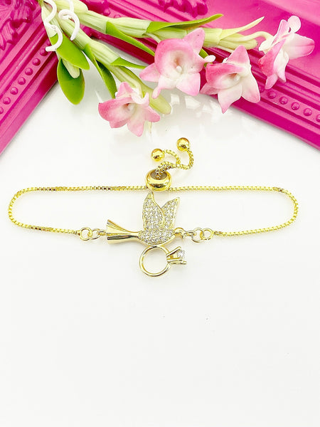 Dove Bracelet, Bird with Wedding Ring Bracelet, Gold Bracelet, Anniversary Gift, Bolo Bracelet, Personalized Gift, N5148