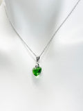 Emerald Green Heart Necklace, Stainless Steel Chain