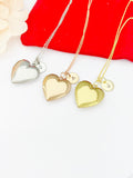 Rose Gold Silver Gold Heart Locket Necklace Love, Keepsake Photo Frame, Personalized Customized, N5179