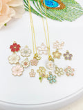 Japanese Cherry Blossom Necklace, Real Press Flower, Gold Sakura Necklace, Japanese Girlfriends Gift, N5158A