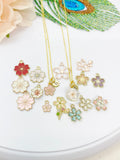 Japanese Cherry Blossom Necklace, Real Press Flower, Gold Sakura Necklace, Japanese Girlfriends Gift, N5158A