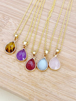 Natural Gemstone Necklace, Rose Quartz, Tiger Eye, Amethyst, Strawberry Quartz, Amazonite, Best Gift for Girlfriends, N4988-A