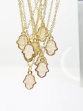 Gold Hamsa Necklace, Hand Charm, Opal Hamsa Charm, White Imitation Opal Charm, Personalized Gift, N1484-A