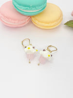 Gold Cupcake Earrings, Handmade Lampwork Pink Cupcake Charm, Bakery Gift, AN5154