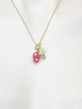 Gold Strawberry Necklace, Lampwork Charm, Personalized Initial
