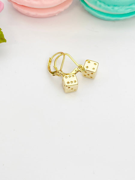 Gold Dice Earrings Hypoallergenic Earrings, Luck Gift, N124A