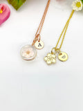 Rose Gold Cherry Blossom Necklace, Real Press Flower, Gold Sakura Necklace, Japanese Girlfriends Gift, N5158