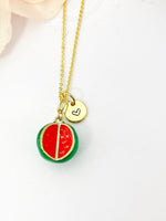 Watermelon Necklace, Gold Red Green Watermelon Fruit Necklace, Birthday Gift, N5163