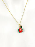 Watermelon Necklace, Gold Red Green Watermelon Fruit Necklace, Birthday Gift, N5163