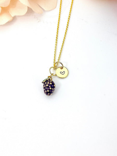Raspberry Necklace, Gold Purple Raspberry Fruit Necklace, Birthday Gift, N5167