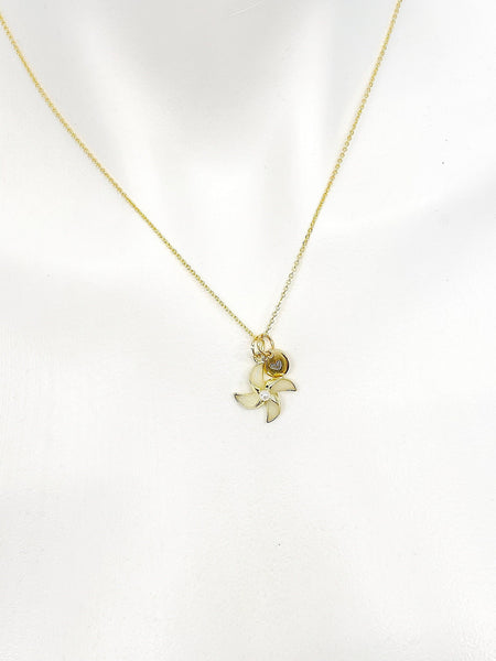 Pinwheel Necklace, Gold Beautiful Pinwheel Necklace, Creamy White, Windmill Toy, Birthday Gift, N5171A