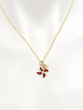 Pinwheel Necklace, Gold Beautiful Pinwheel Necklace, Red, Windmill Toy, Birthday Gift, N5171B