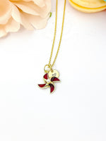 Pinwheel Necklace, Gold Beautiful Pinwheel Necklace, Red, Windmill Toy, Birthday Gift, N5171B