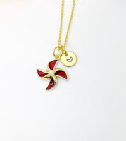 Pinwheel Necklace, Gold Beautiful Pinwheel Necklace, Red, Windmill Toy, Birthday Gift, N5171B