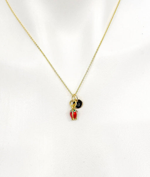 Tulip Necklace, Gold Beautiful Red Tulip Necklace Birthday Gifts, Personalized Gifts, N5172