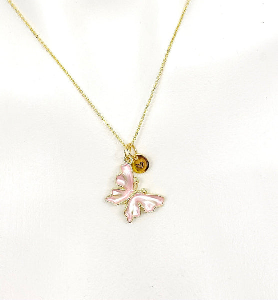 Butterfly Necklace, Gold Beautiful Pink Butterfly Necklace, Mom Gift, Birthday Gift, N5174