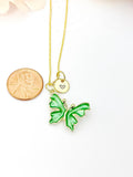 Butterfly Necklace, Gold Beautiful Green Butterfly Necklace, Mom Gift, Birthday Gift, N5174C