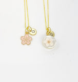 Japanese Cherry Blossom Necklace, Real Press Flower, Gold Sakura Necklace, Japanese Girlfriends Gift, N5158A