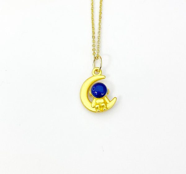 Gold Astronaut on The Moon Necklace N5191A
