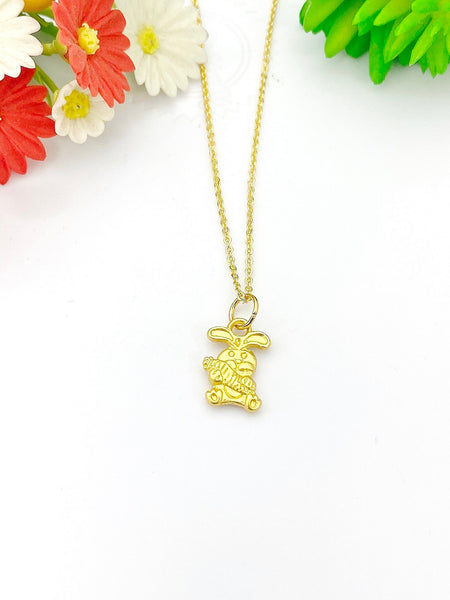Gold Rabbit Holding Carrot Necklace Birthday Gifts, N5202A