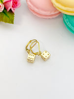 Gold Dice Charm Earrings, Luck Gift, N124A