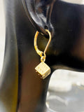 Gold Dice Charm Earrings, Luck Gift, N124A