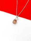 Silver Natural Strawberry Quartz Necklace, Natural Gemstone Jewelry Gift, Personalized Initial Gift, N5217