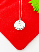 Silver Coach Charm Necklace, Hand Stamped Coach Jewelry Gift, Personalized Initial Gift, N891A