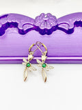 Gold Cross Tulip Green Dragonfly Earrings Birthday Gift, NL367