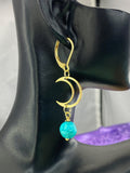 Gold Natural Turquoise Six Sided Celestial Dice Earrings Birthday Gift, N5223